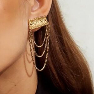 Gold Hammered Bar Chain Drop Earrings | Statement Dangle Earrings